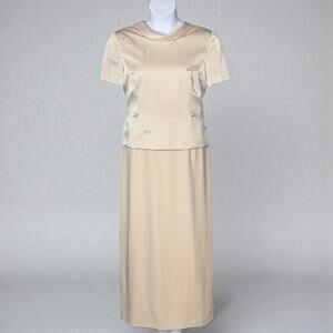 Vintage 1990s Talbots Champagne Satin Mother of the Bride Formal Dress Size 14